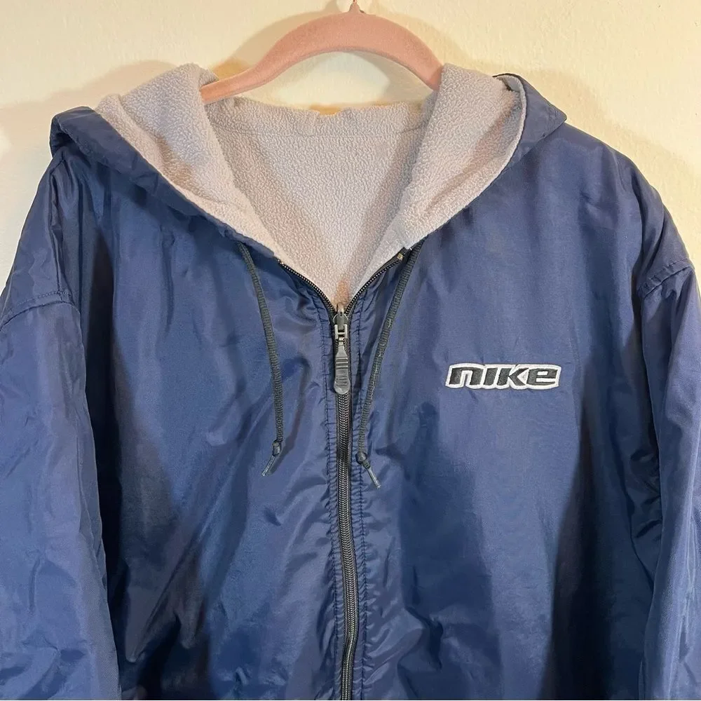 Vintage Nike Men's Navy Blue Fleece Lined Jacket Large Gray Tag